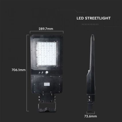 LED-Solar-Straßenlaterne mit Sensor LED/40W/9,6V IP65 6000K 12000 mAh + Fernbedienung