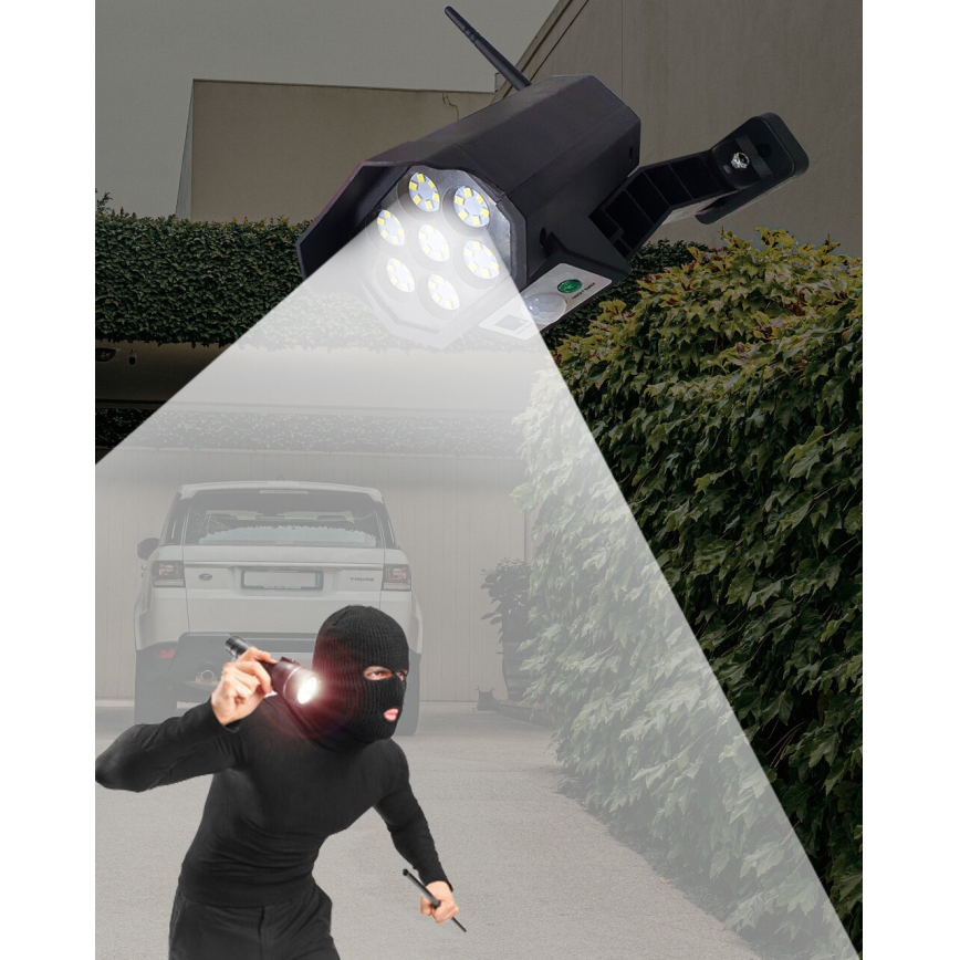 LED Solar-Überwachungskamera-Attrappe mit Sensor LED/3,7V IP44 schwarz + Fernbedienung