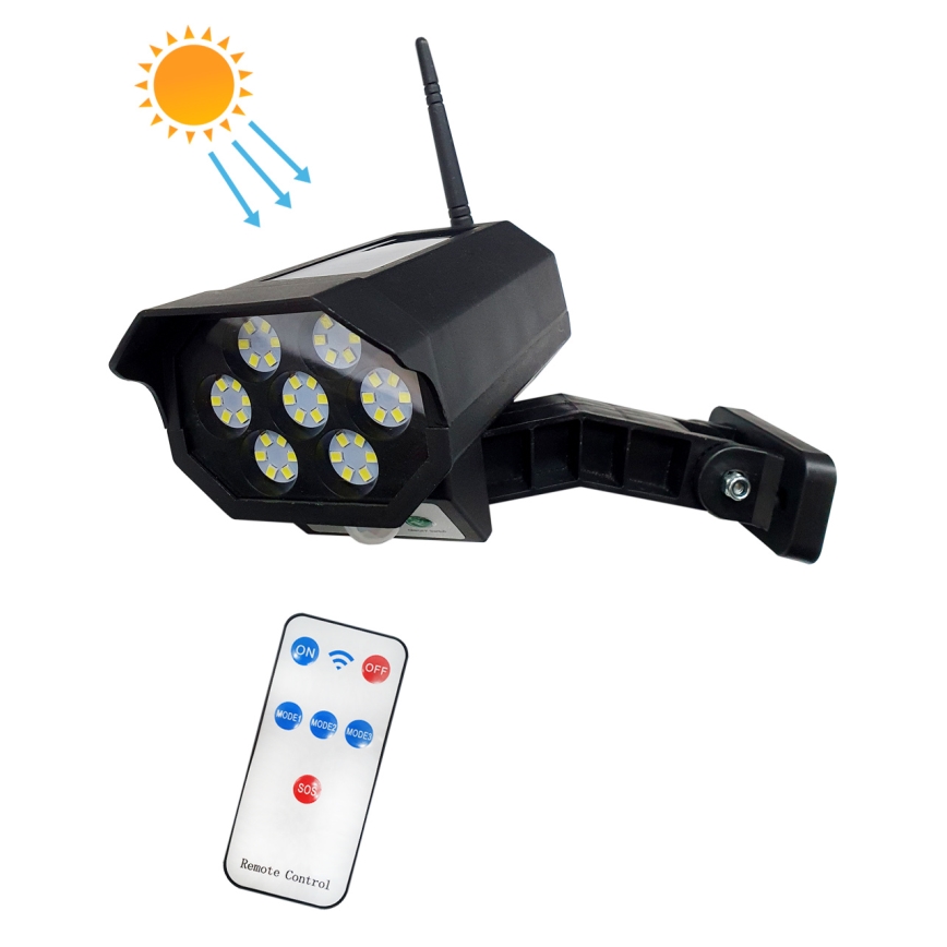 LED Solar-Überwachungskamera-Attrappe mit Sensor LED/3,7V IP44 schwarz + Fernbedienung