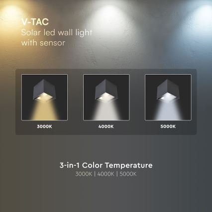 LED-Solar-Wandleuchte mit Sensor LED/9W/5V 3000/4000/5000K IP65 2600 mAh Anthrazit