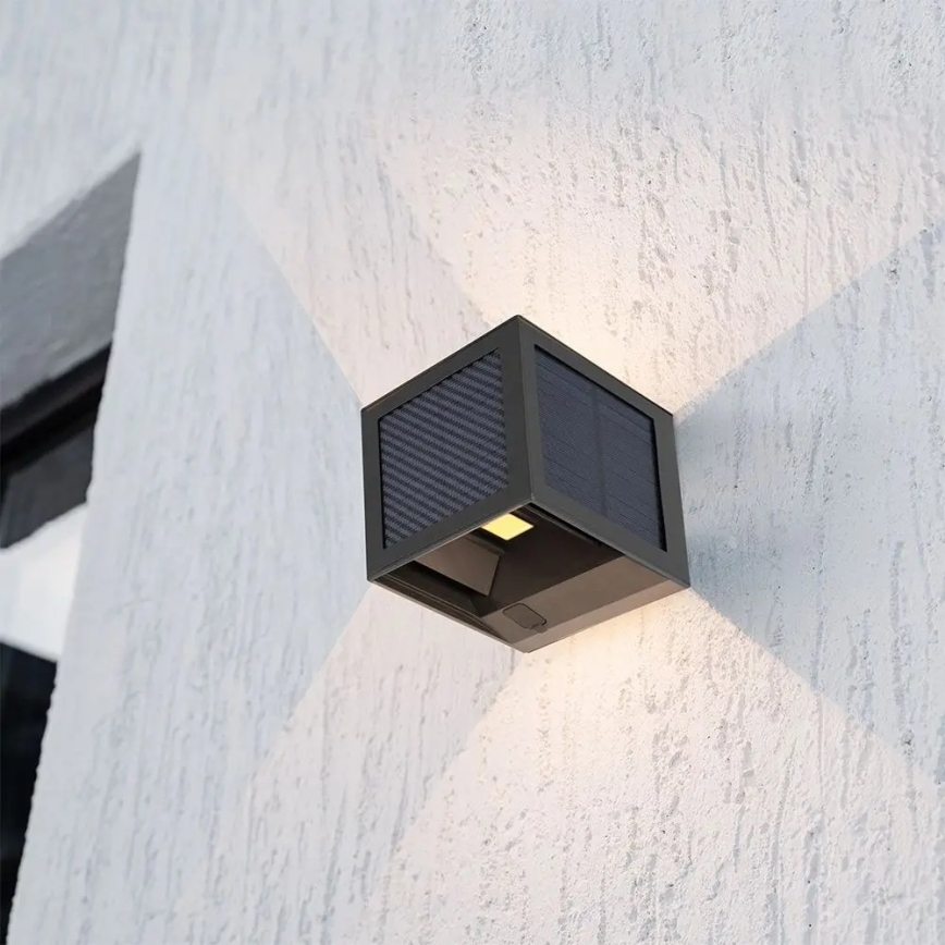 LED-Solar-Wandleuchte mit Sensor, 9 W, 3,7 V, 3000/4000/6000 K, IP65, 2600 mAh, schwarz