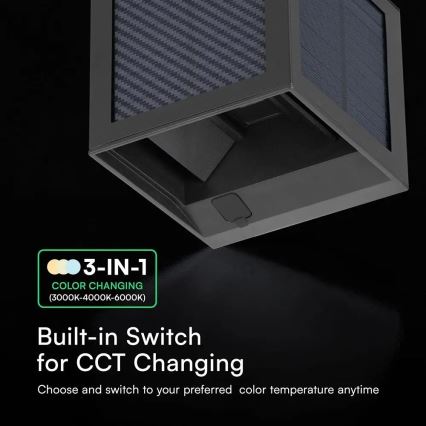 LED-Solar-Wandleuchte mit Sensor, 9 W, 3,7 V, 3000/4000/6000 K, IP65, 2600 mAh, schwarz