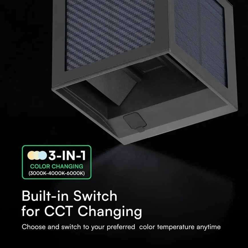 LED-Solar-Wandleuchte mit Sensor, 9 W, 3,7 V, 3000/4000/6000 K, IP65, 2600 mAh, schwarz