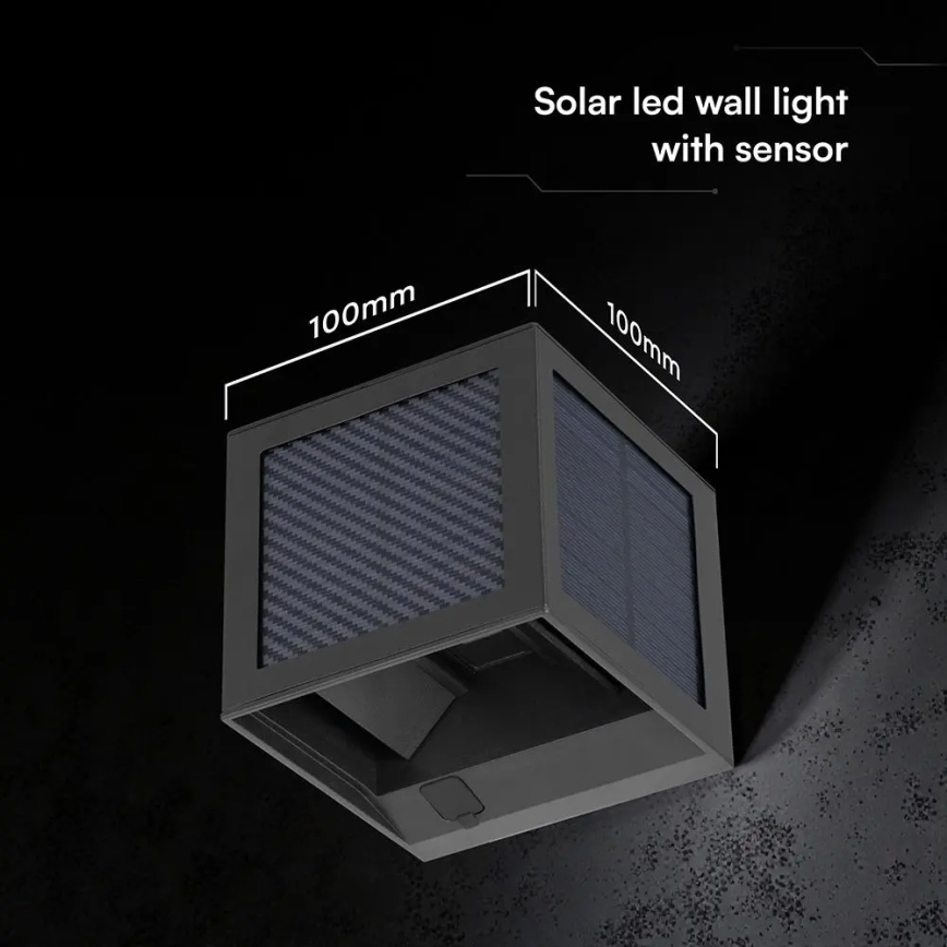 LED-Solar-Wandleuchte mit Sensor, 9 W, 3,7 V, 3000/4000/6000 K, IP65, 2600 mAh, schwarz