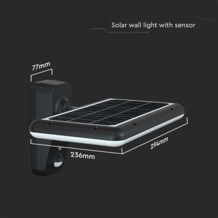 LED Solar-Wandleuchte mit Sensor LED/15W/3,2V 4000K/6000K IP65 6000 mAh Schwarz