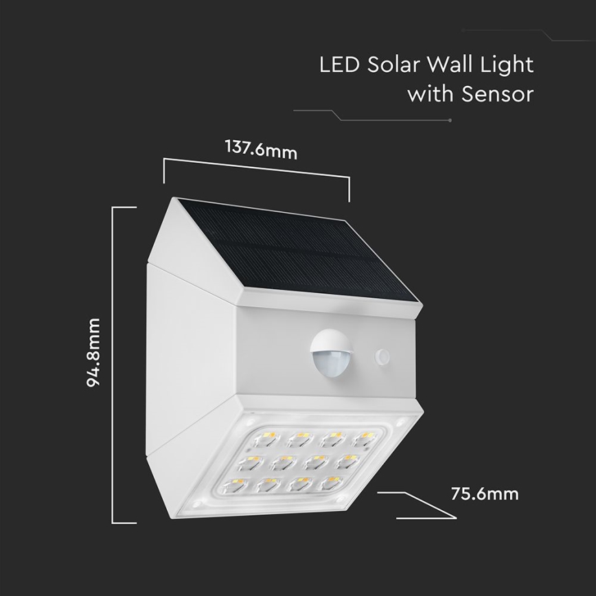 LED-Solar-Wandleuchte mit Sensor LED/2,5W/3,7V 3000/4000/6000K IP65 1200 mAh weiß