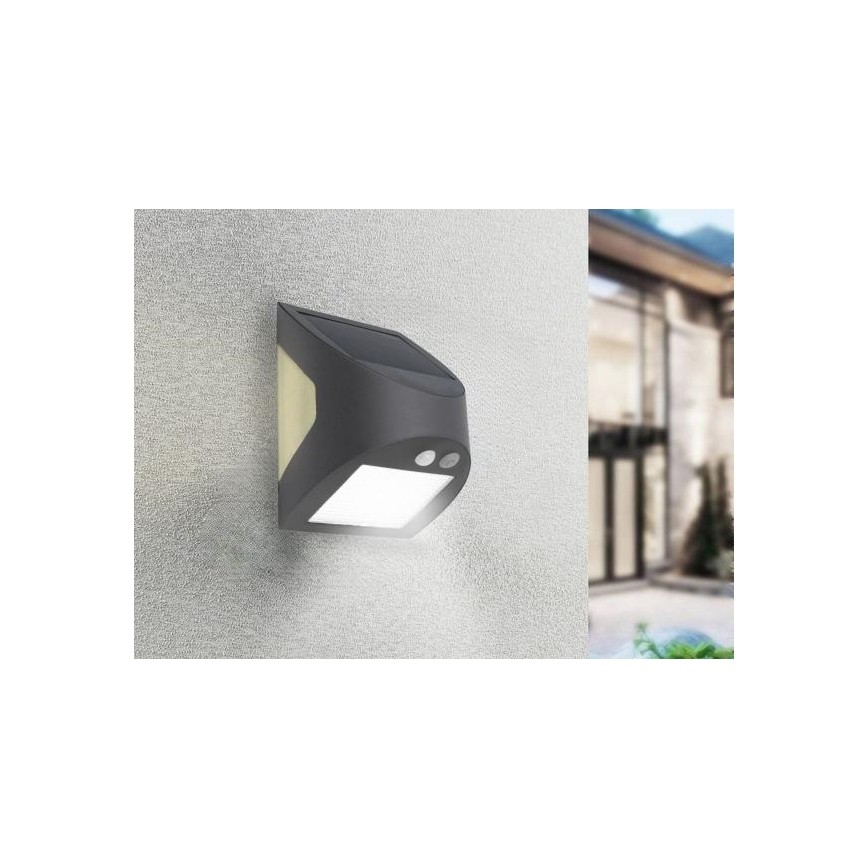 LED Solar-Wandleuchte mit Sensor LED/3W/3,7V 3000/4000K 1200 mAh IP54 anthrazit