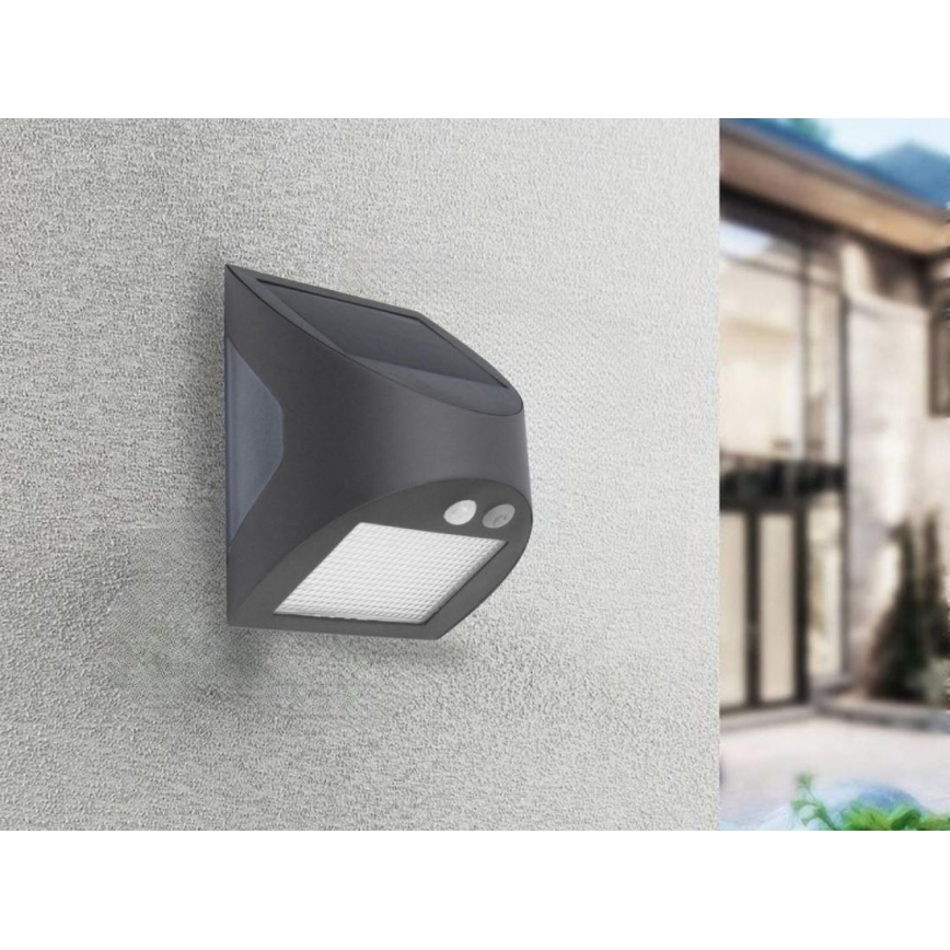 LED Solar-Wandleuchte mit Sensor LED/3W/3,7V 3000/4000K 1200 mAh IP54 anthrazit