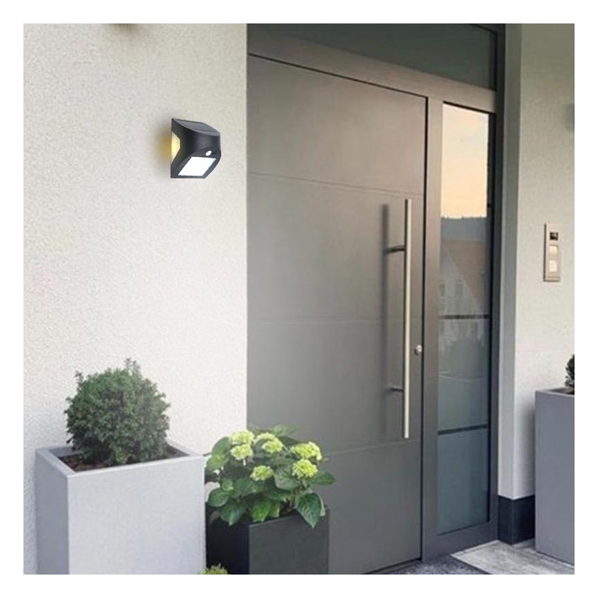 LED-Solar-Wandleuchte mit Sensor LED/3W/3,7V 3000/4000K 1200 mAh IP54 schwarz