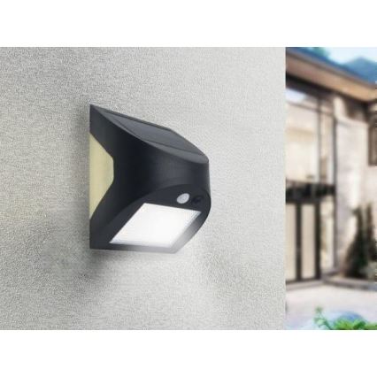 LED-Solar-Wandleuchte mit Sensor LED/3W/3,7V 3000/4000K 1200 mAh IP54 schwarz