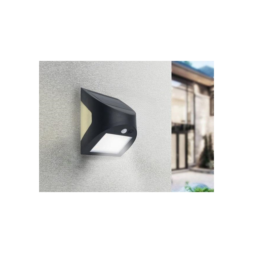 LED-Solar-Wandleuchte mit Sensor LED/3W/3,7V 3000/4000K 1200 mAh IP54 schwarz