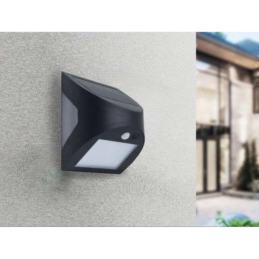 LED-Solar-Wandleuchte mit Sensor LED/3W/3,7V 3000/4000K 1200 mAh IP54 schwarz