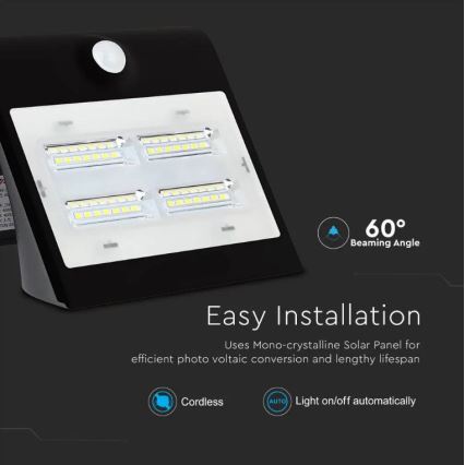 LED-Solar-Wandleuchte mit Sensor LED/3W/3,7V 3000/4000K IP65 schwarz