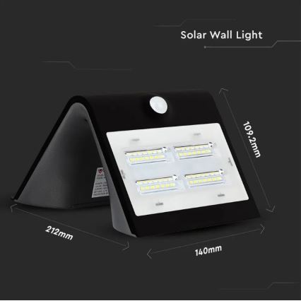 LED-Solar-Wandleuchte mit Sensor LED/3W/3,7V 3000/4000K IP65 schwarz