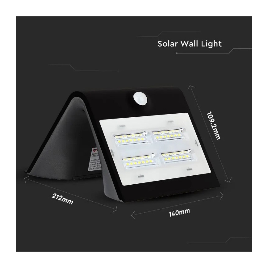 LED-Solar-Wandleuchte mit Sensor LED/3W/3,7V 3000/4000K IP65 schwarz