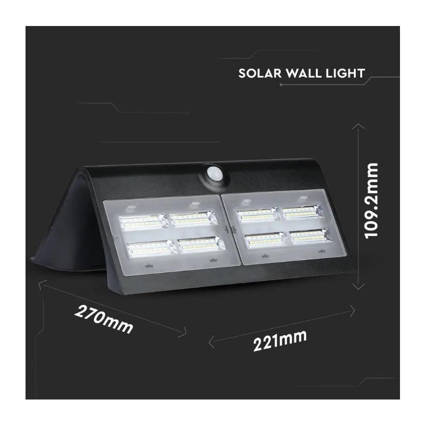 LED Solar-Wandleuchte mit Sensor LED/7W/3,7V 4000K IP65 4000 mAh Schwarz
