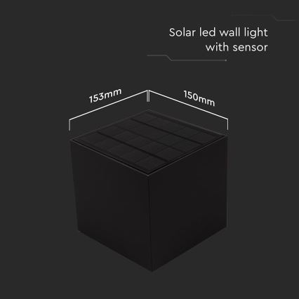 LED Solar-Wandleuchte mit Sensor LED/9W/3,7V 3000/4000/5000K 2600 mAh IP65 Schwarz