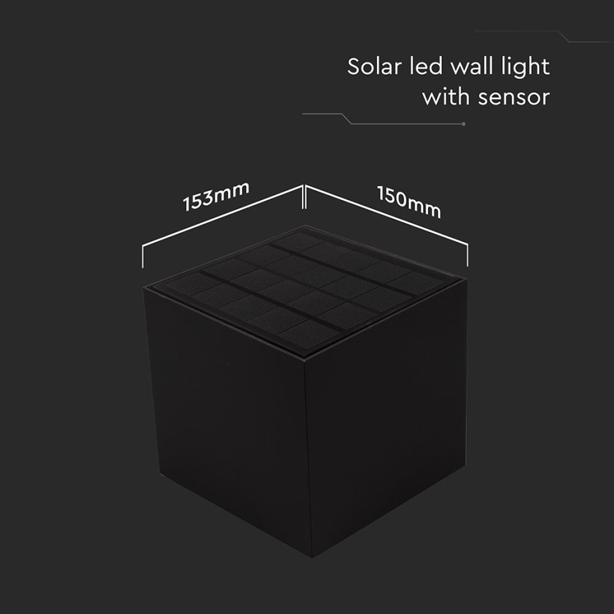 LED Solar-Wandleuchte mit Sensor LED/9W/3,7V 3000/4000/5000K 2600 mAh IP65 Schwarz