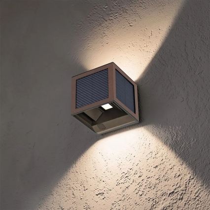 LED-Solar-Wandleuchte mit Sensor, 9 W, 3,7 V, 3000/4000/6000 K, IP65, 2600 mAh, braun