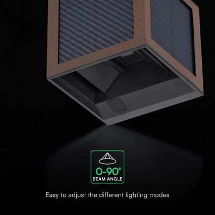 LED-Solar-Wandleuchte mit Sensor, 9 W, 3,7 V, 3000/4000/6000 K, IP65, 2600 mAh, braun