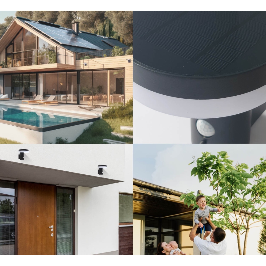 LED Solar-Wandleuchte mit Sensor SOLARIS3 LED/5,5W/3,7V 4000K IP44 2600 mAh