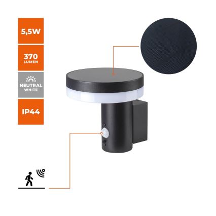 LED Solar-Wandleuchte mit Sensor SOLARIS3 LED/5,5W/3,7V 4000K IP44 2600 mAh