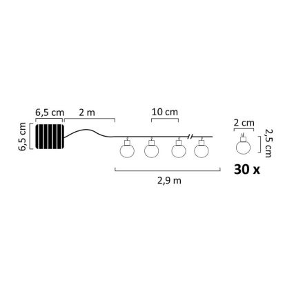 LED-Solarkette 30xLED/8 Funktionen 4,9m IP44 warmweiß