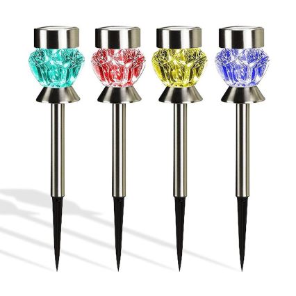 LED Solarlampe CRYSTAL 2xLED-RGB/0,02W/1xAAA matt chrom