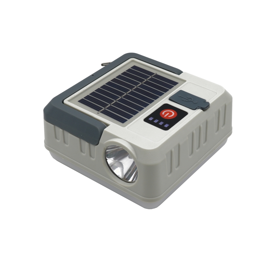 LED dimmbare wiederaufladbare Solarlampe mit Powerbank-Funktion LED/1W/5,5V 8000K IPX4 1200 mAh grau