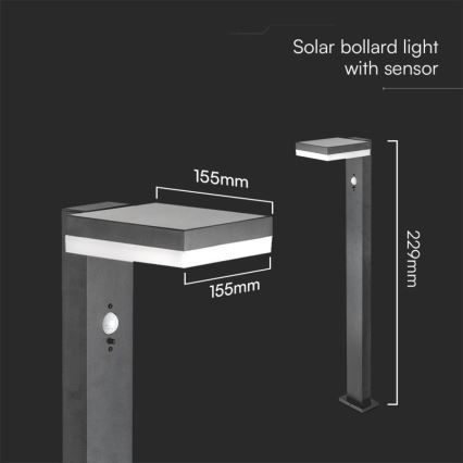 LED-Solarleuchte mit Sensor LED/2W/3,7V IP54 3000K eckig schwarz