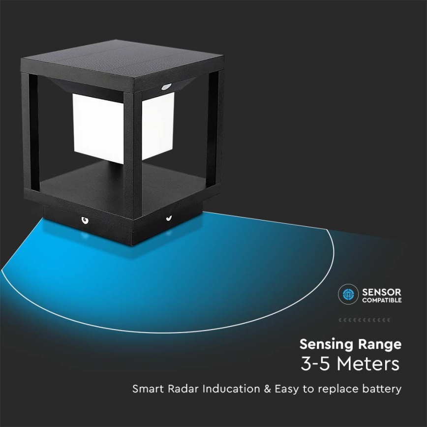 LED-Solarleuchte mit Sensor LED/2W/5,5V 3000K IP65 2600 mAh schwarz