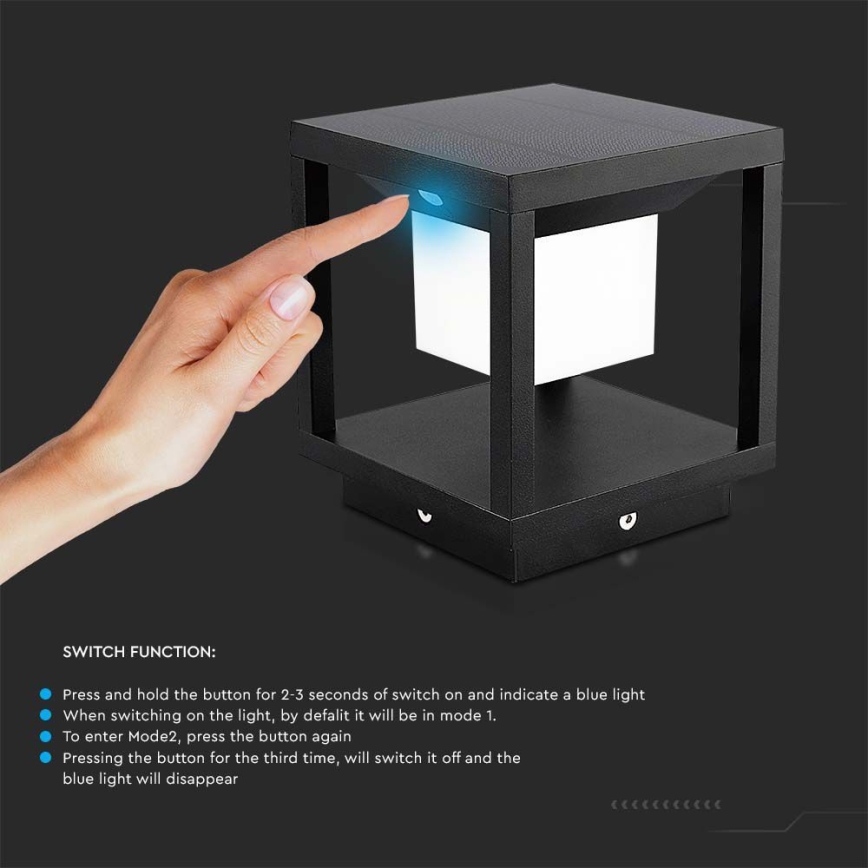LED-Solarleuchte mit Sensor LED/2W/5,5V 3000K IP65 2600 mAh schwarz
