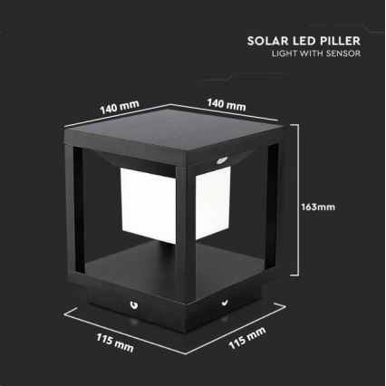 LED-Solarleuchte mit Sensor LED/2W/5,5V 3000K IP65 2600 mAh schwarz