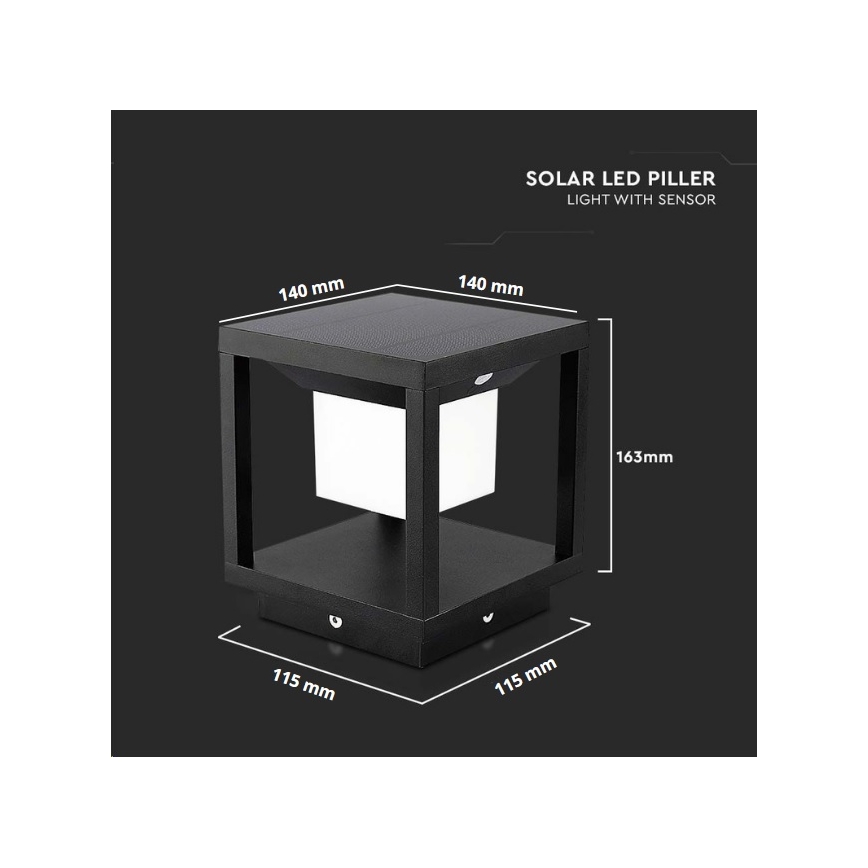 LED-Solarleuchte mit Sensor LED/2W/5,5V 3000K IP65 2600 mAh schwarz