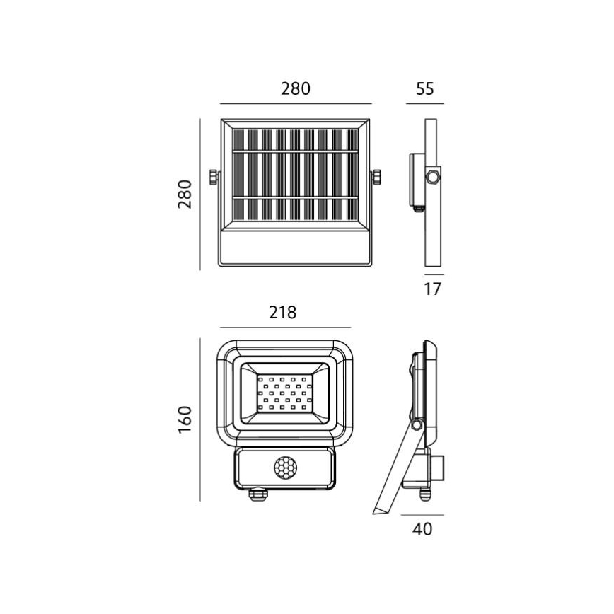 LED-Solarleuchte mit Sensor LED/30W/3,7V 6500K IP65 6600 mAh