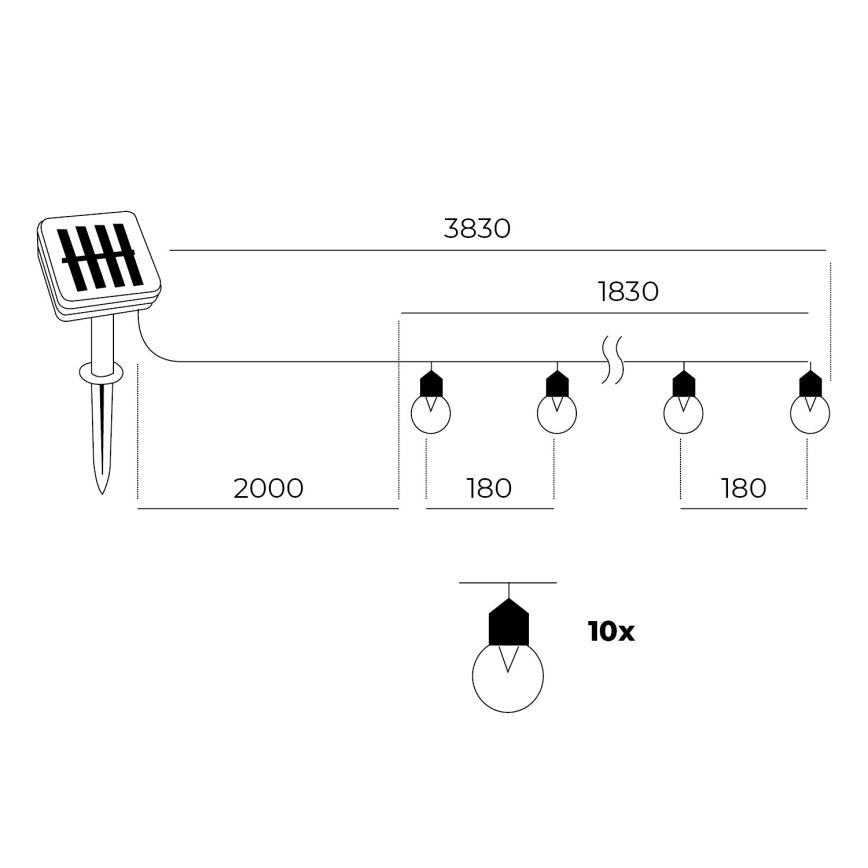 LED-Solarlichterkette 10xLED/0,12W/1,2V 1xAA IP44 6000K 300 mAh
