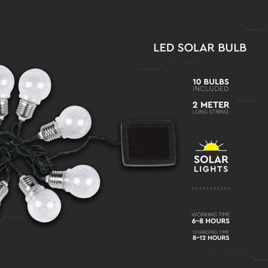 LED-Solarlichterkette 10xLED/1W/1,2V 1xAA 2 m IP44 3000K 300 mAh