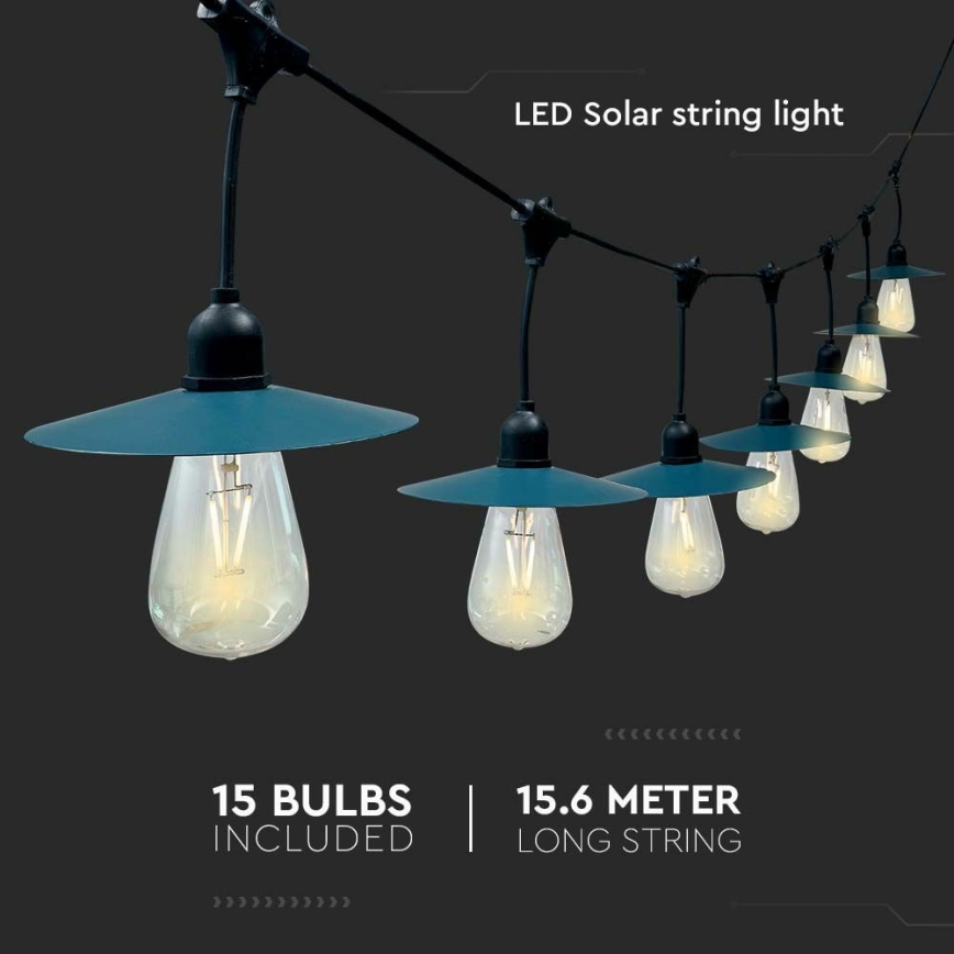LED-Solarlichterkette 15xLED/0,2W/3,7V 15,6 m 3000K IP44 2400 mAh