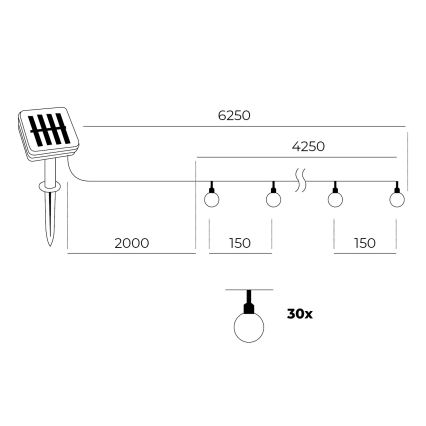 LED-Solarlichterkette 30xLED/0,12W/1,2V 3000K IP44