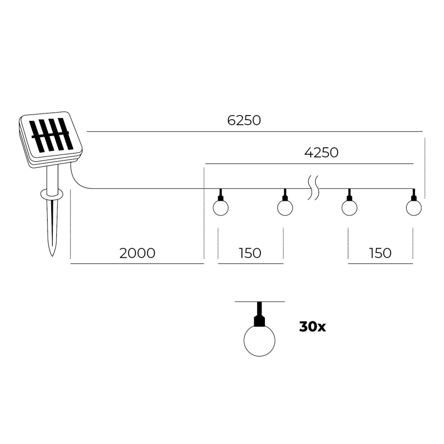 LED-Solarlichterkette 30xLED/0,12W/1,2V 3000K IP44