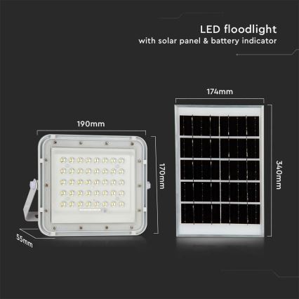 Dimmbarer LED-Solarstrahler für den Außenbereich LED/10W/3,2V IP65 6400K 6000 mAh weiß + Fernbedienung