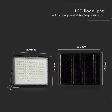 LED Solarstrahler für den Außenbereich LED/200W/3,2V 4000K schwarz IP65 + Fernbedienung