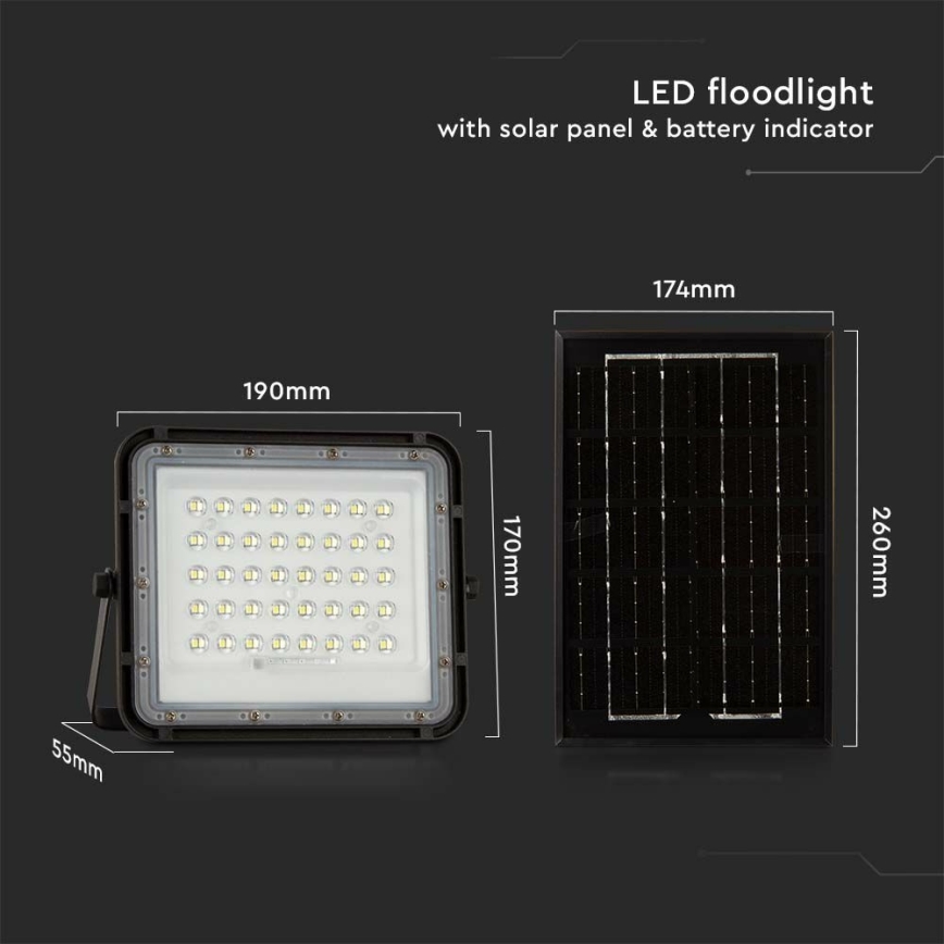 Dimmbarer LED-Outdoor-Solarstrahler LED/6W/3,2V IP65 4000K 5000 mAh schwarz + Fernbedienung