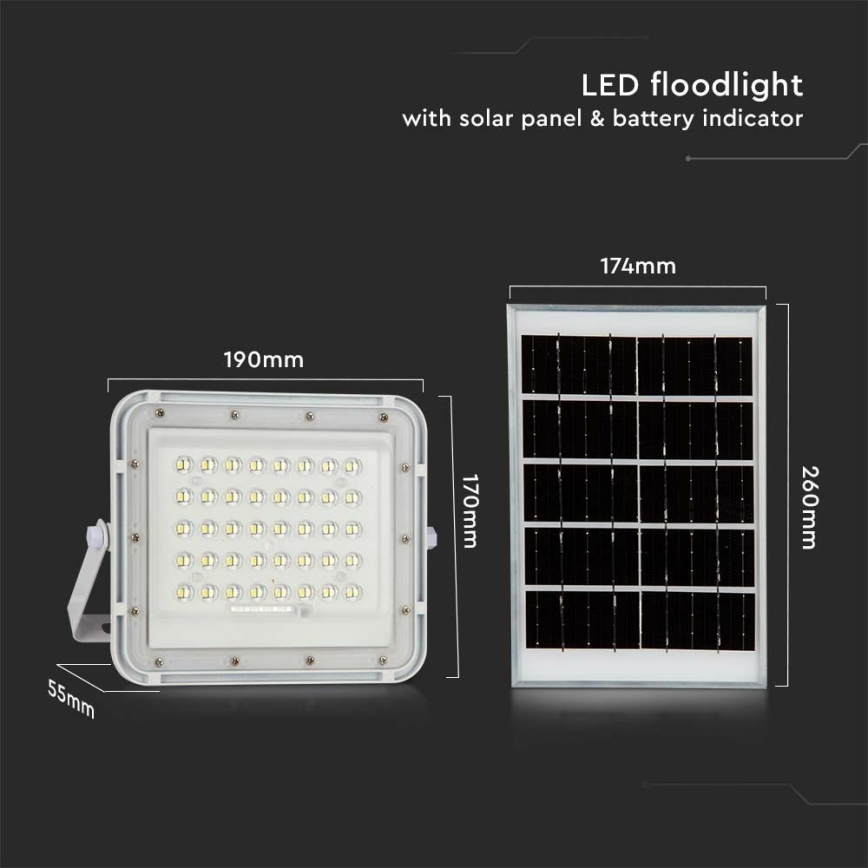 Dimmbarer LED-Outdoor-Solarstrahler LED/6W/3,2V IP65 4000K 5000 mAh weiß + Fernbedienung