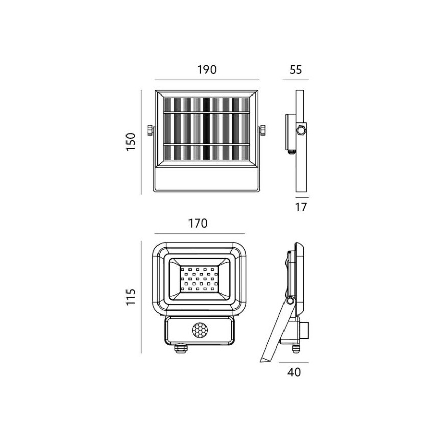 LED-Solarstrahler für den Außenbereich mit Sensor LED/10W/3,7V 6500K IP65