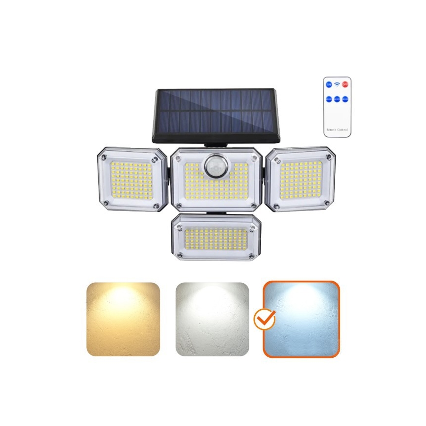 LED-Solarstrahler mit Sensor GLOW LED/2,5W/3,7V 6500K IP44 2400 mAh + Fernbedienung