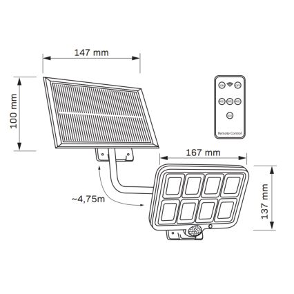 LED-Solarstrahler mit Sensor INTEGRA LED/3W/3,7V 1200 mAh IP44 + Fernbedienung
