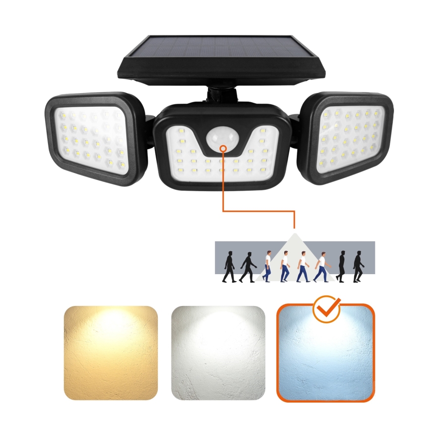 LED-Solarstrahler mit Sensor LED/1,5W/3,7V 6000K IP44 2400 mAh