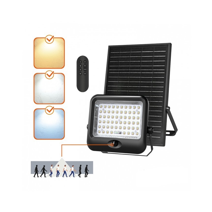 LED-Solarstrahler mit Sensor MHCS LED/20W/3,2V 3000/4000/6500K IP65 10000 mAh + Fernbedienung