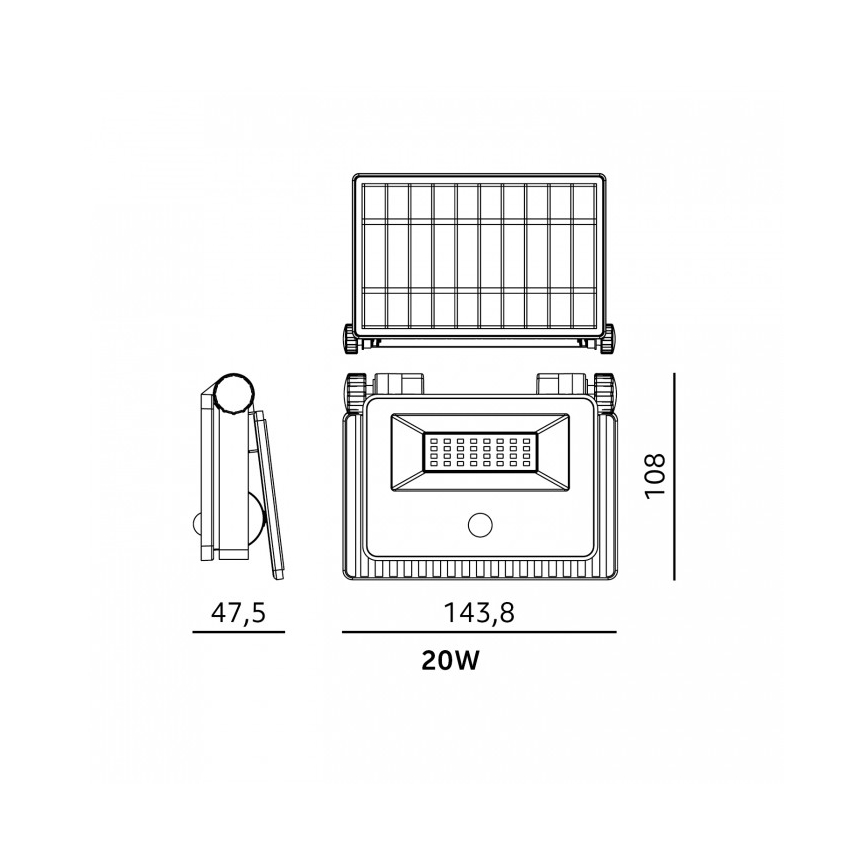LED-Solarstrahler mit Sensor NCS G2 LED/20W/3,7V 3000/4000/6500K IP54 2600 mAh